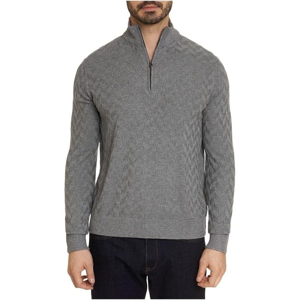 Robert Graham‎ Vasa Gray Cable Knit 1/4 Zip Sweater Size L Cotton Wool Blend